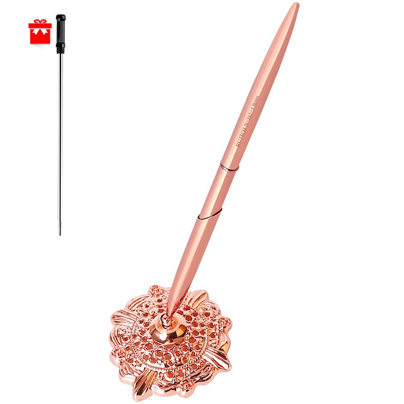 RUTICH Hollow Round Pen Holder Signing Pen Set for Wedding Bridal Engagement Valentine's Day Favors,Rose Gold - Image 1